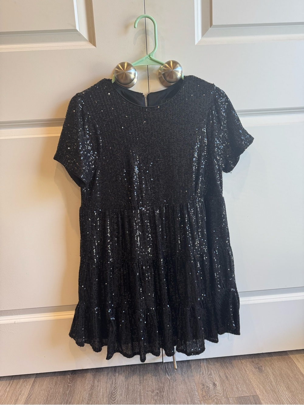 Lulu's Black Sequin Short Sleeve Tiered Dress